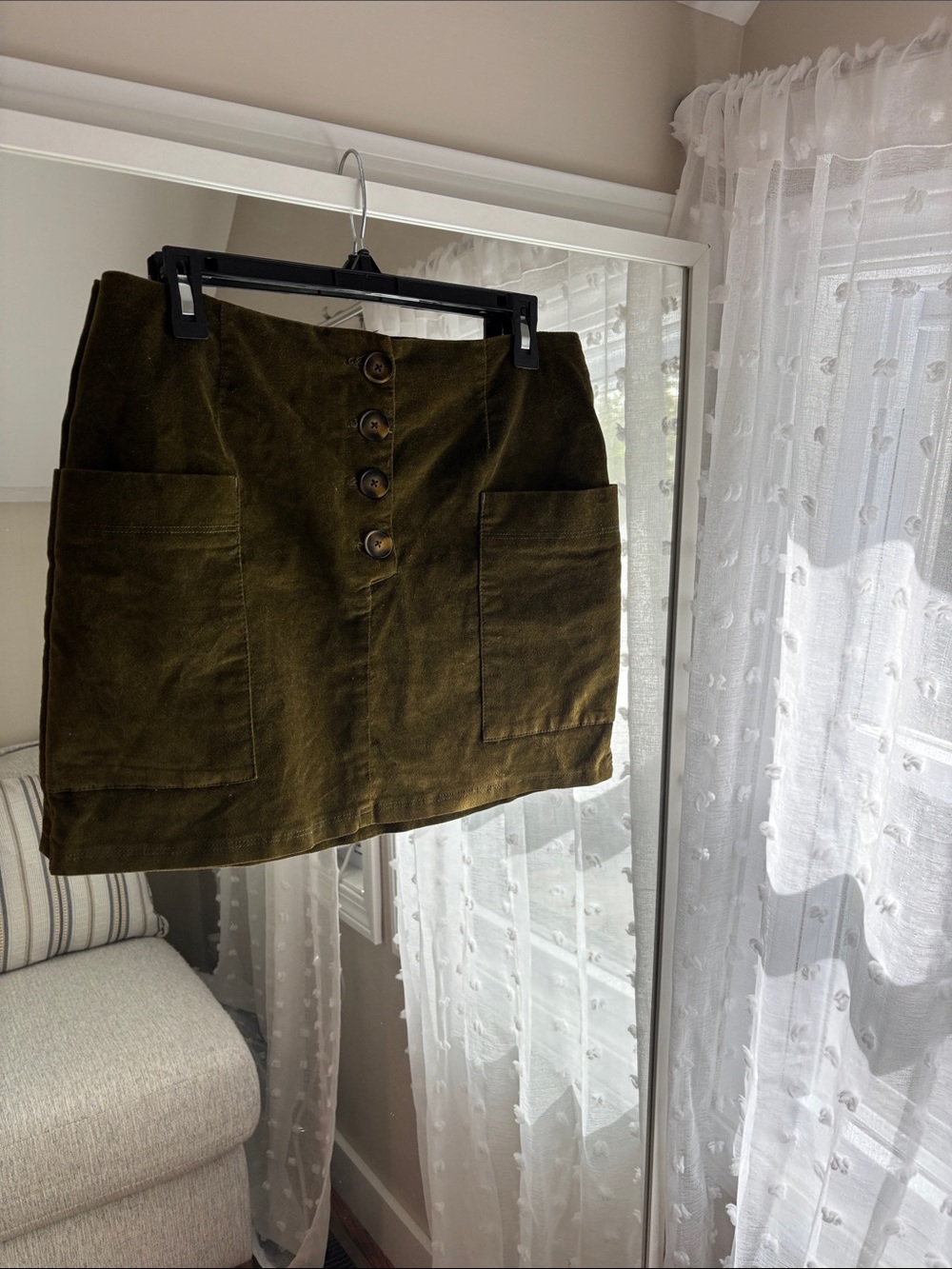Olive Green Button-Front Mini Skirt